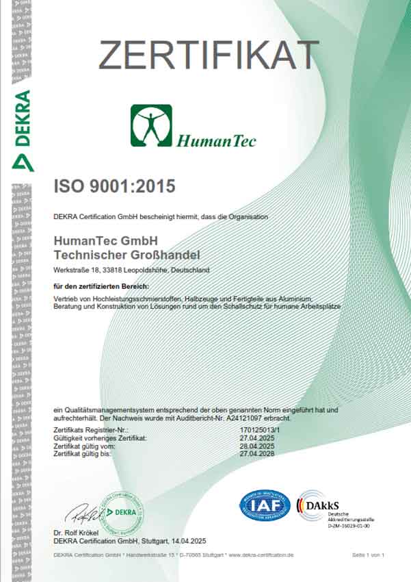 ISO 9001 Zertifikat HumanTec